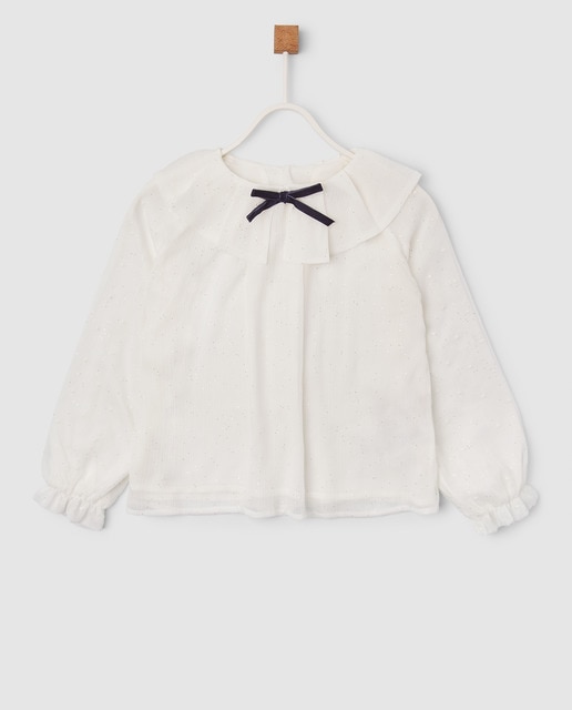 Blusa de niña Tizzas en crudo con cuello volante