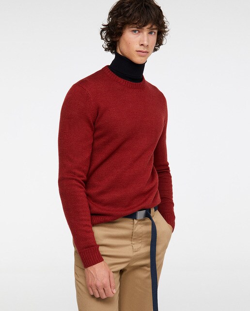 men's burgundy crew neck sweater