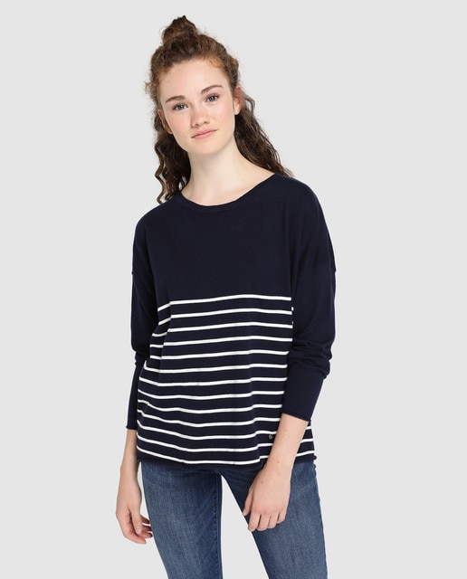 Camisola de malha de mulher Green Coast básica às riscas