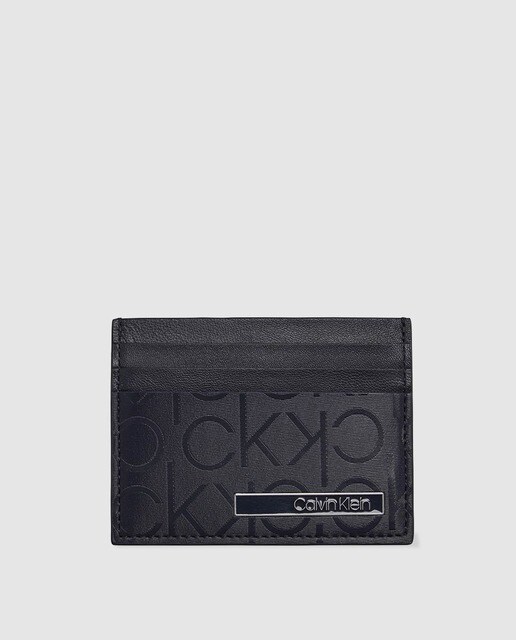 Porta-cartões de homem Calvin Klein em pele gravada azul-marinho