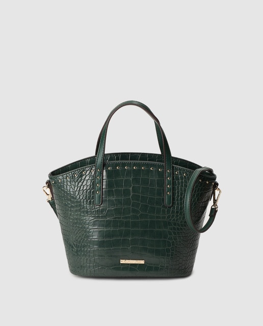 green mock croc handbag