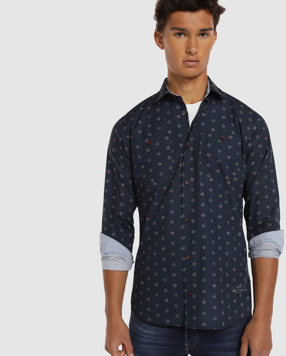Azul Marino Hombre De Camisa Jackamp; Jones Estampada Slim 80wOPXnk