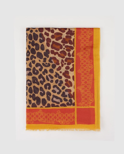 Écharpe laranja Gloria Ortiz com animal print