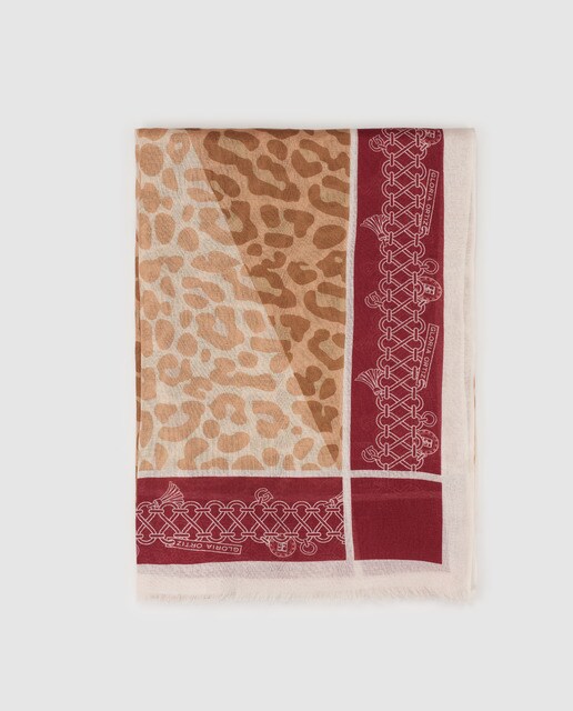 Écharpe bordeaux Gloria Ortiz com animal print