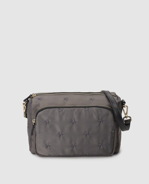 gray nylon crossbody bag