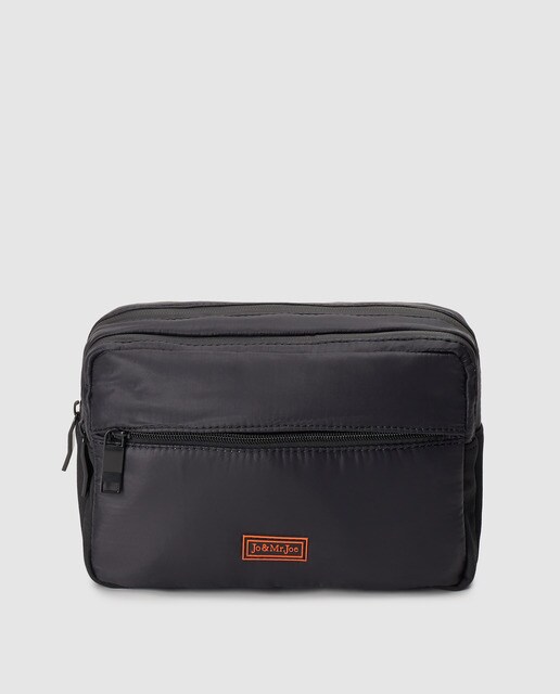 Nécessaire de homem Jo & Mr. Joe preto com compartimento duplo de fecho de correr