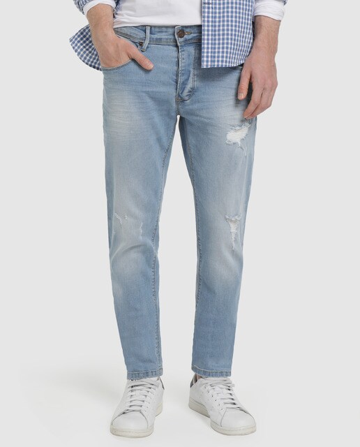 mens tapered blue jeans