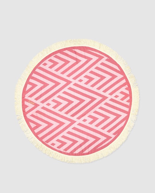 Toalha de Praia redonda Futah Benagil de algodão em tons rosa com franjas