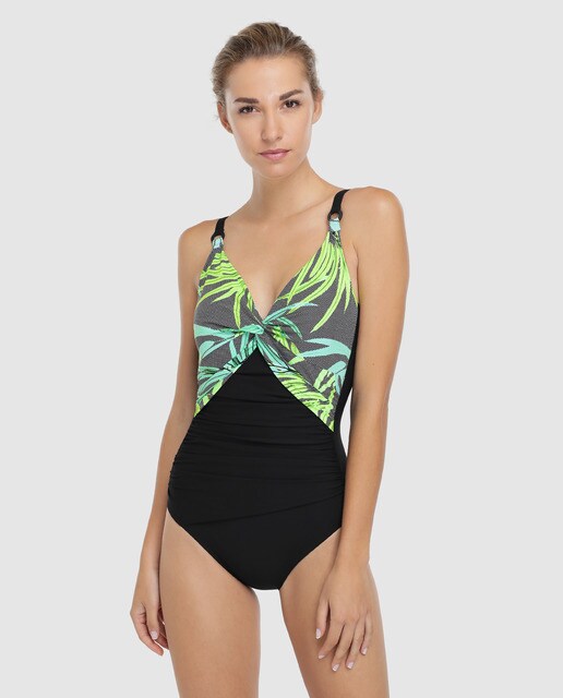 Escote Estampado Bañador Negro En Verde Con OkXnw08PN