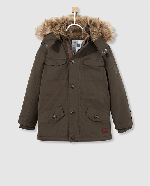 Parka de niño Brotes en kaki con capucha