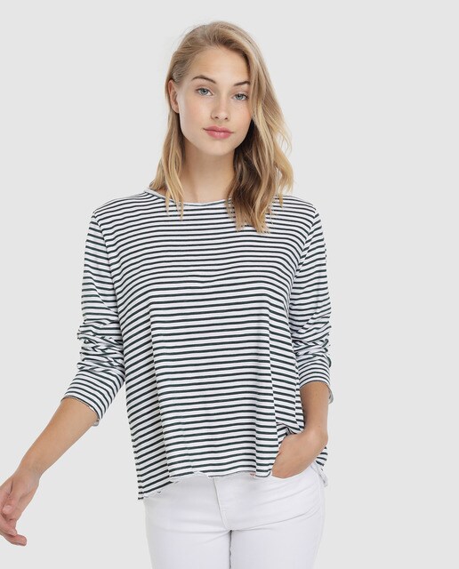 T-shirt de mulher Green Coast às riscas bicolor