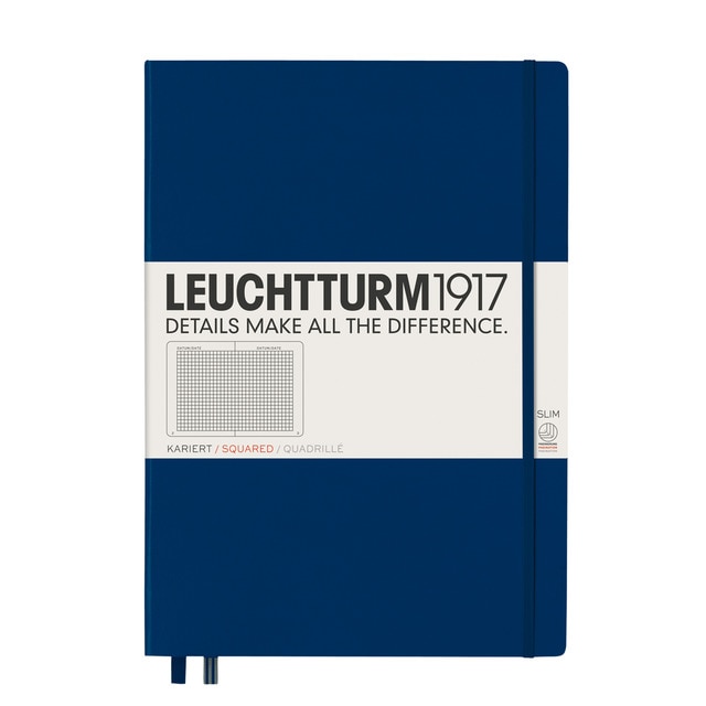 Cuaderno de Notas A4 Slim Tapa Dura Cuadrícula 5x5 mm Leuchtturm1917 Azul Marino.