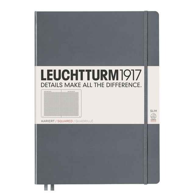 Cuaderno de Notas A4 Slim Tapa Dura Cuadrícula 5x5mm Leuchtturm1917 Antracita.