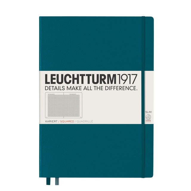 Cuaderno de Notas A4 Slim Tapa Dura Cuadrícula 5x5 mm Leuchtturm1917 Verde Pacífico.