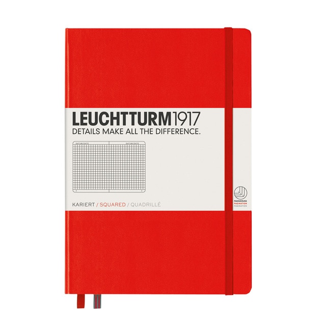 Cuaderno de Notas A5 Tapa Dura Cuadrícula 5x5mm Leuchtturm1917 Rojo.