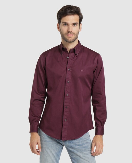 camisa burdeos hombre