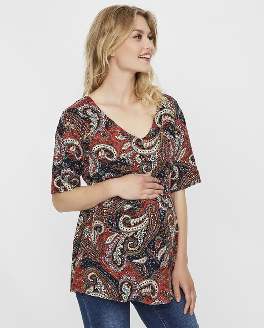 T-shirt de pré-mamã com manga curta e decote em bico