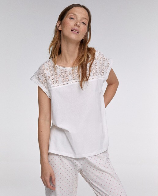 Camisola de pijama cru com peça superior