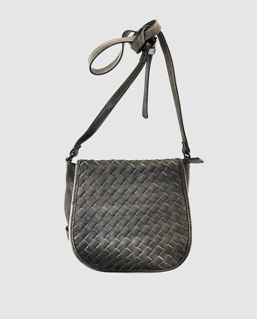 Mala a tiracolo pequena de mulher DMR preta com aba entrelaçada