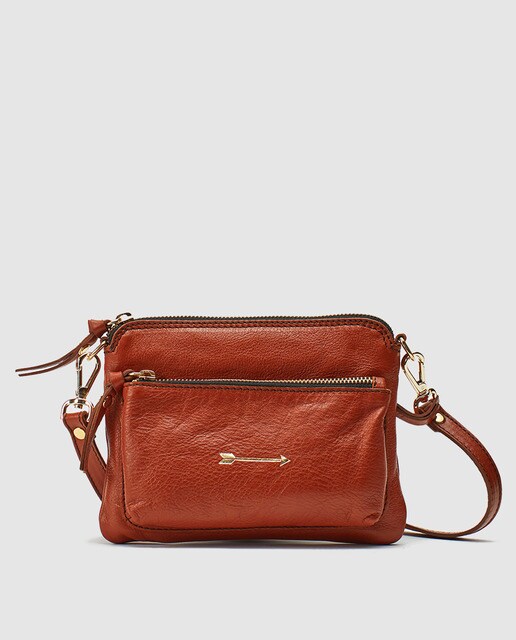 Mala a tiracolo mini de mulher Mercules laranja em pele de bovino com pormenor de flecha