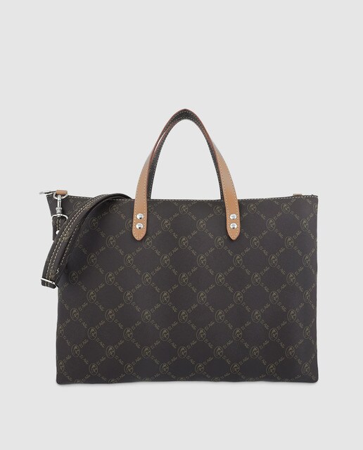 Porta-documentos de mulher El Potro de lona castanho-escuro com estampado de logótipos