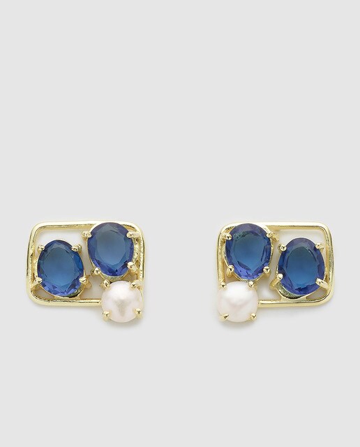 Brincos Gloria Ortiz Laika azuis com pérola