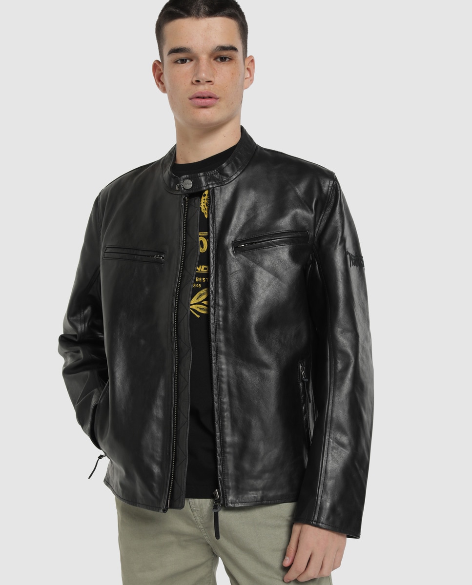 Blouson biker homme  noir  en cuir  Norton Clothing  Mode  