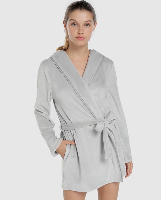 womens short grey dressing gown