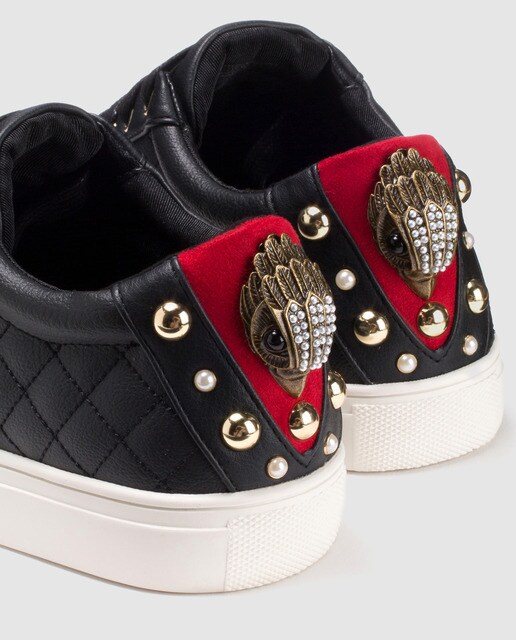 Kurt Geiger women's black leather trainers with rhinestone decoration