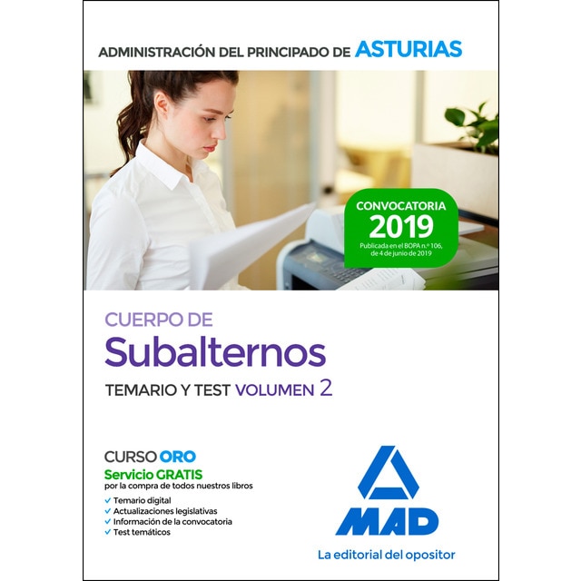 Cuerpo de subalternos de la administración del principado de asturias. Temario y test volumen 2 (Tapa blanda)