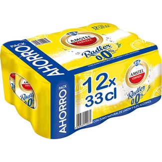 AMSTEL 0,0 Radler cerveza rubia sin alcohol con zumo natural de limón pack 12 latas 33 cl - Hipercor