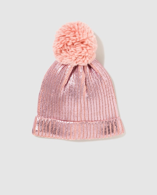 Gorro de niña Freestyle rosa metalizado con pompón