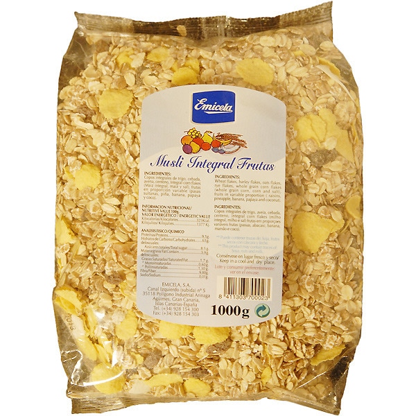 Wholemeal fruit muesli bag 1000 g · EMICELA · Supermercado El Corte Inglés