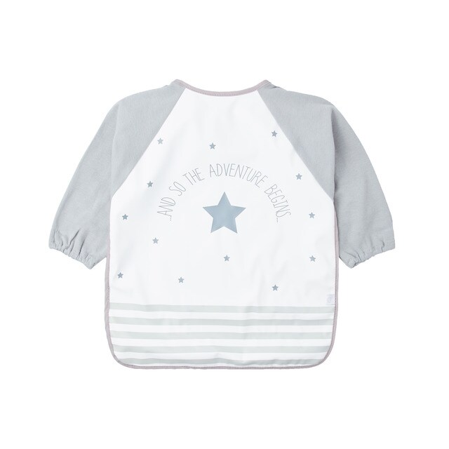 Cotton Juice Baby Home grey stars plastic-coated bib with sleeves