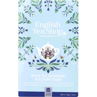 English Tea Shop Chá Branco, Mirtilo e Flor de Sabugueiro Biológico embalagem 40 g