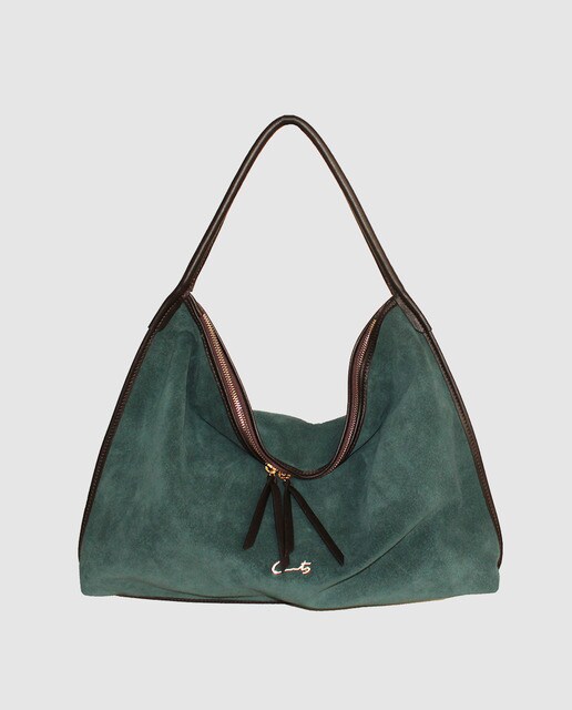 blue suede hobo bag