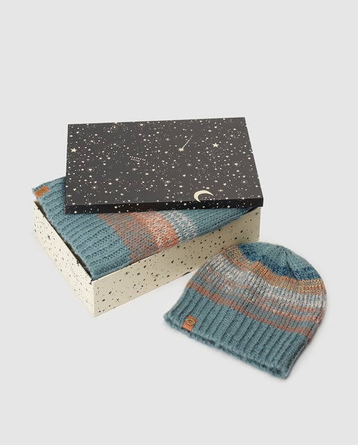 Conjunto Southern Cotton de bufanda y gorro de punto multicolor