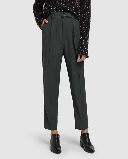 Calças high rise de mulher com cinto