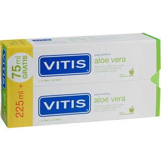 VITIS Aloe Vera Zahnpasta mit Fluorid und Apfel-Minzgeschmack 150+150 ml Prävention von Karies mit Rundumschutz für Mund, Zähne und Zahnfleisch