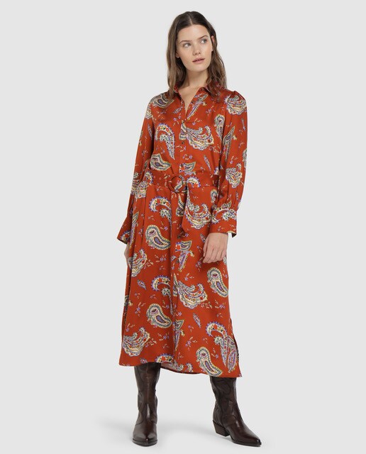 Vestido camiseiro com estampado de caxemiras