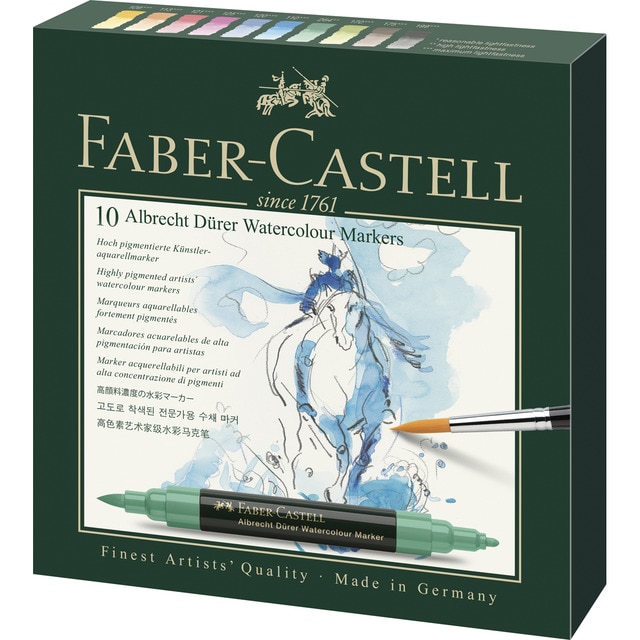 Estuche 10 Marcadores Aculébrale Doble Punta Albrecht Dürer Faber-Castell.
