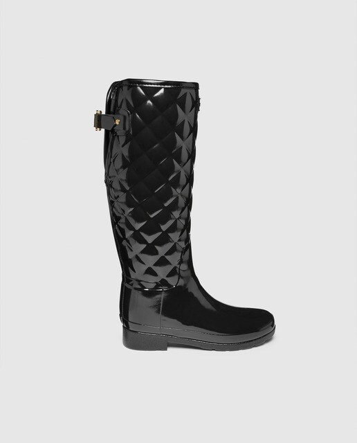 Galochas de mulher Hunter pretas com adorno de cano acolchoado