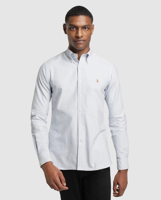 Camisa oxford de hombre regular de rayas azul