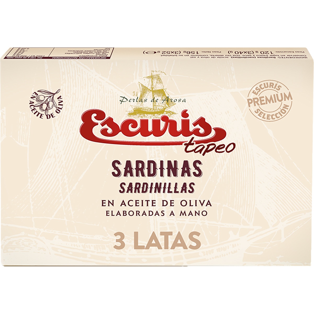 Tapeo sardinillas en aceite de oliva elaboradas a mano pack 3 latas 35 g neto escurrido - Escuris