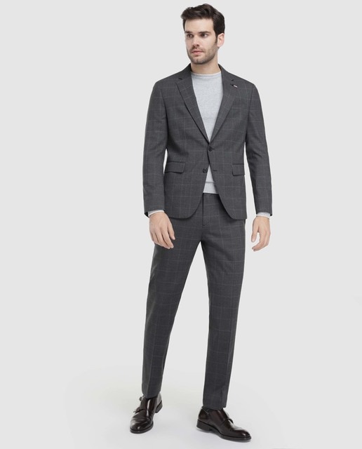 Costume Homme Slim à Carreaux Gris