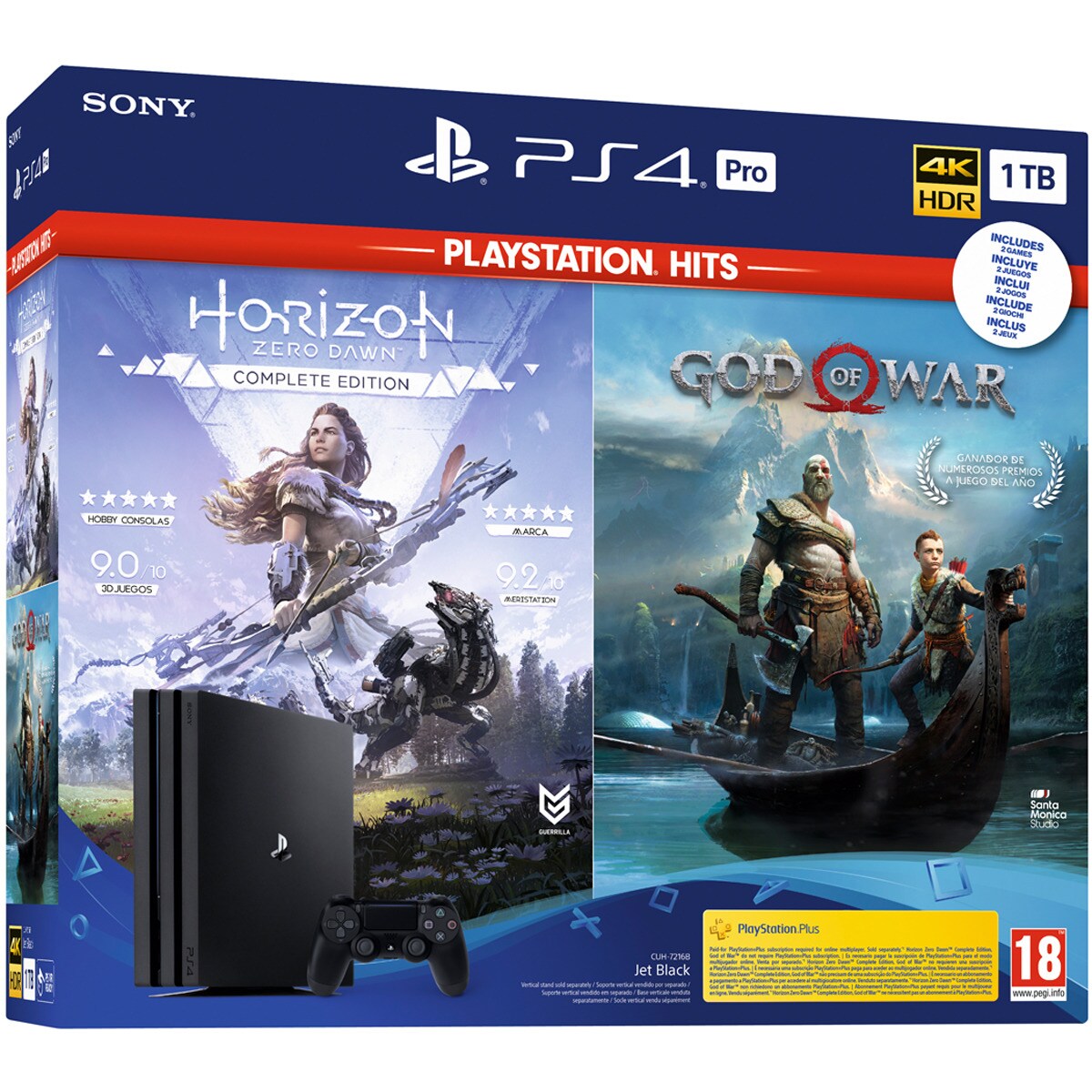 Consola PS4 Pro 1TB + God Of War Hits + Horizon Zero Dawn Hits