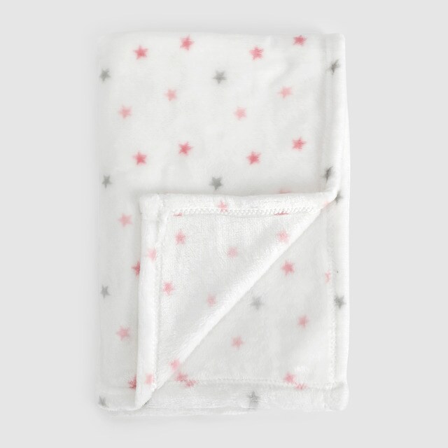 Manta Unit Coralina Estampada Estrellas Blanco Rosa Bebés Hipercor