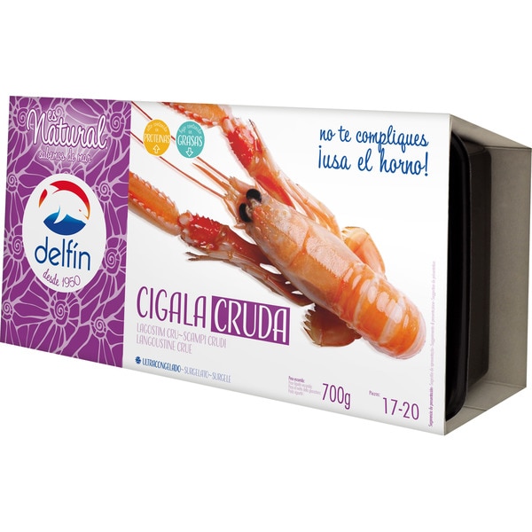 DELFIN cigalas crudas 17-20 piezas estuche 700 g neto escurrido 