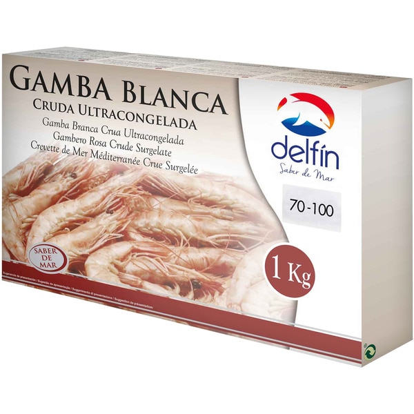 DELFIN gamba blanca cruda 70/100 piezas estuche 1 kg