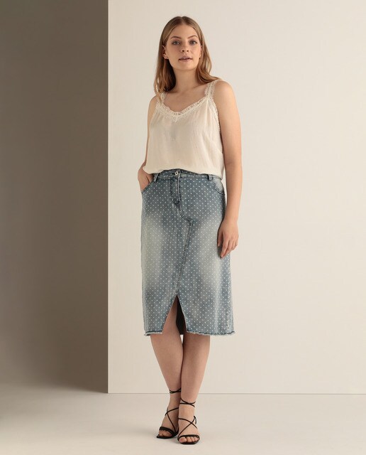 Saia de ganga tamanhos grandes às bolinhas